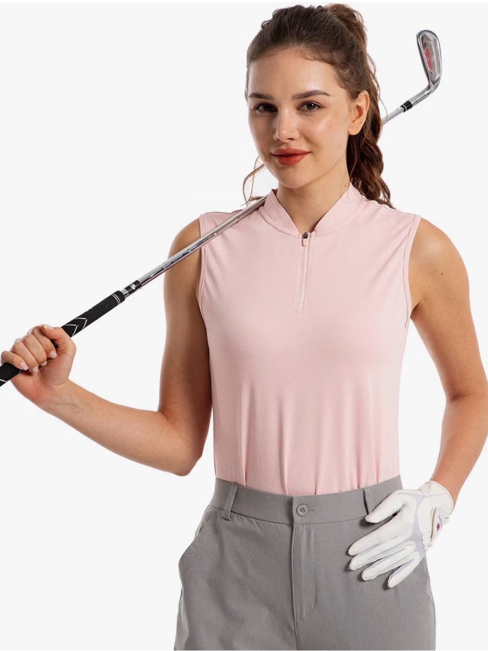 Amazon Sleeveless Golf Polo Top in Light Pink